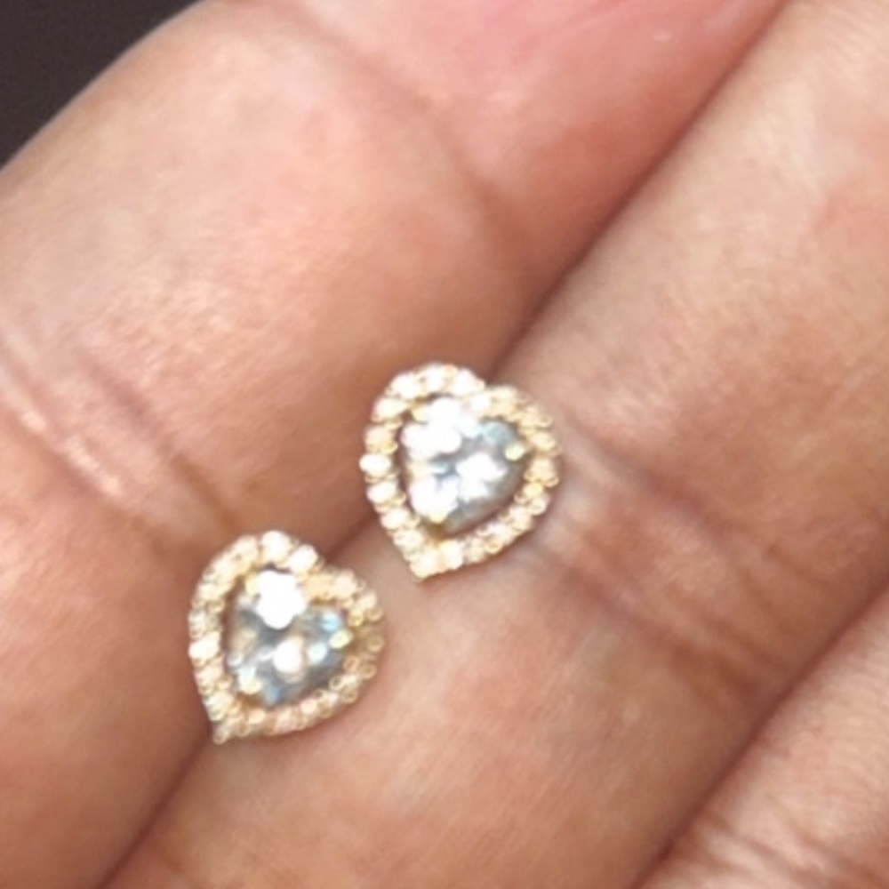 Gold Heart-Shaped Pavé Stud Earrings